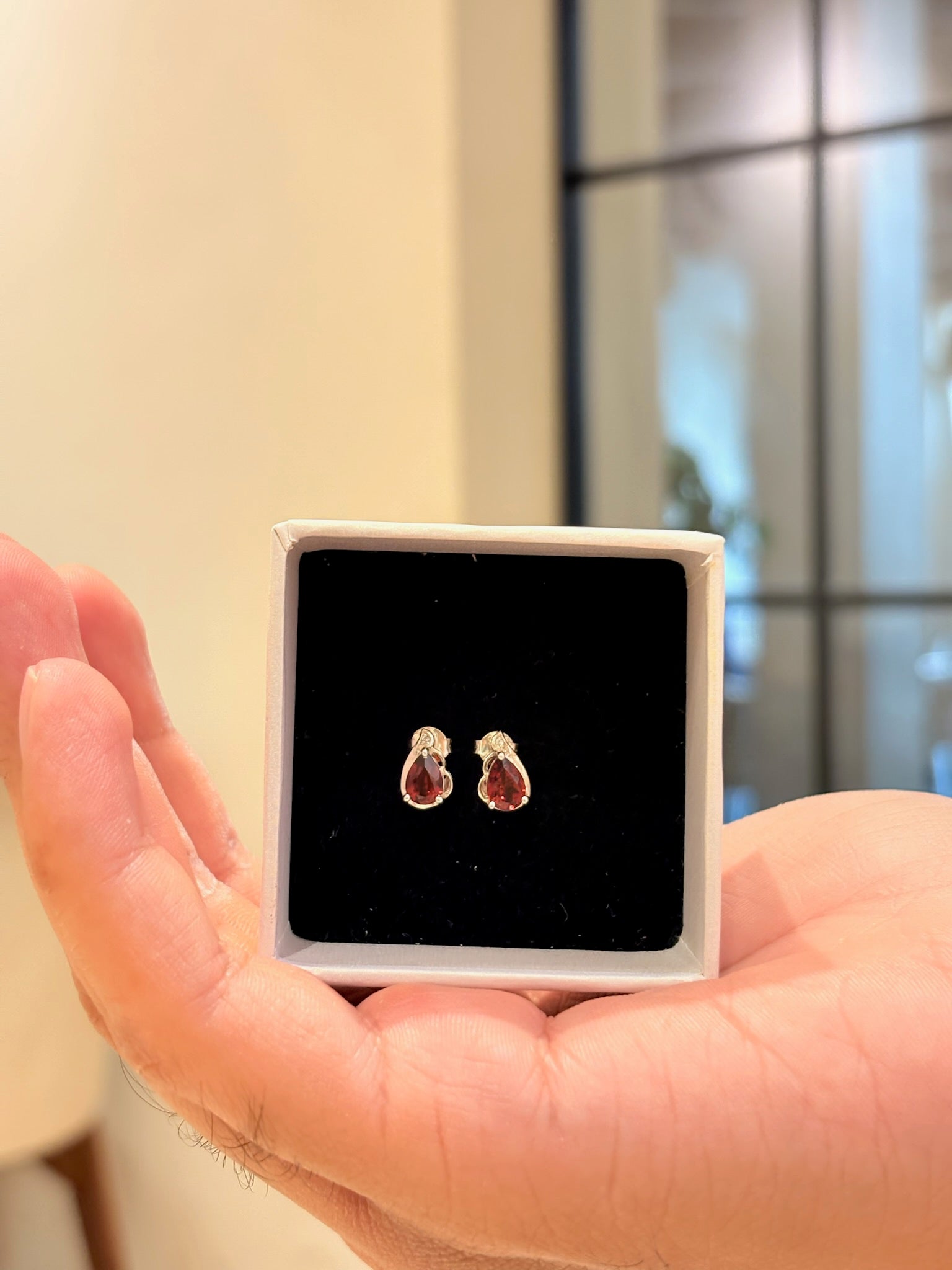 Pear Shape Stud 925 Sterling Silver Earrings with Garnet Studded