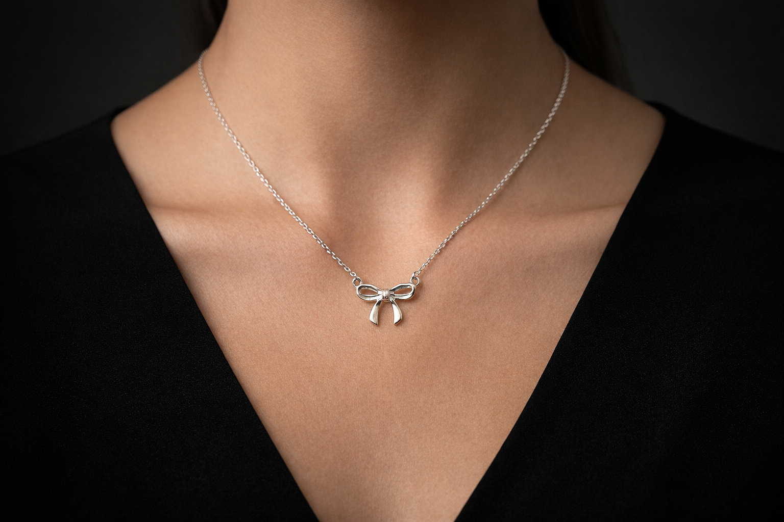 Bow 925 sterling silver unisex pendant with chain