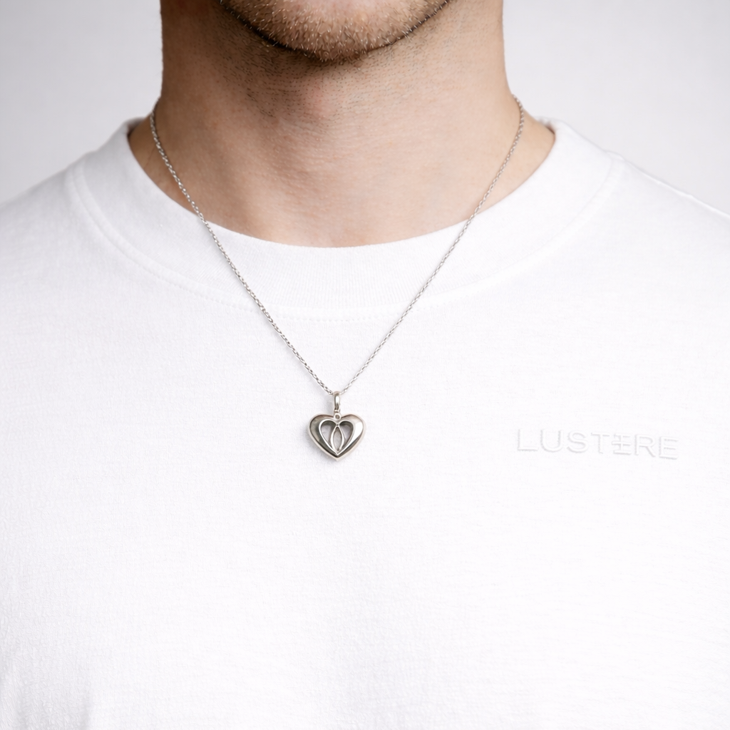 Heart minimal 925 sterling silver unisex pendant with chain